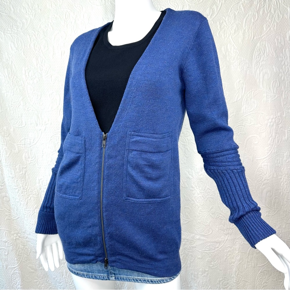 J Crew Blue Zip Cardigan w/Pockets & Chunky Knit Sleeves